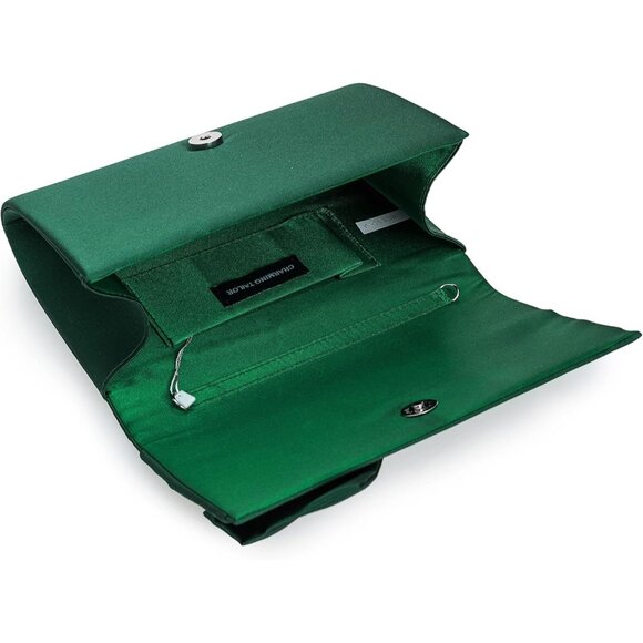 ⚡ Women's Elegant Evening Green Satin Bow Shoulder Chain Strap Clutch Handbag - Picture 6 of 6